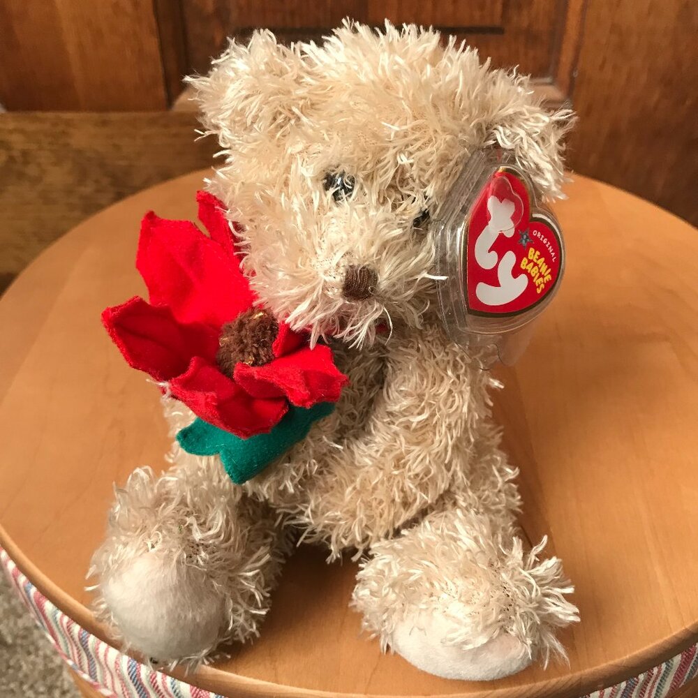 Ty Original Beanie Baby 2005 Holiday Teddy w/Poinsettia